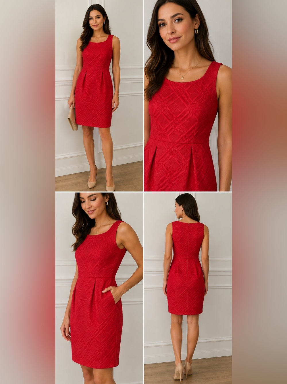 Isabella Demarco Red Textured Sleeveless Sheath Dress
